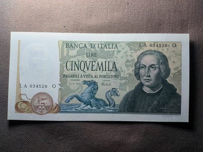 一百二十三期 纸币场 年后通快递发货 - 2.1.2意大利5000里拉，品不错