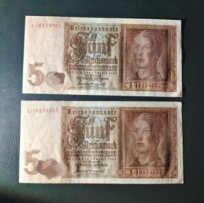 Au+至Unc- 欧洲纸币 1942年德国5马克纸币 第三帝国 - Au+至Unc- 欧洲纸币 1942年德国5马克纸币 第三帝国