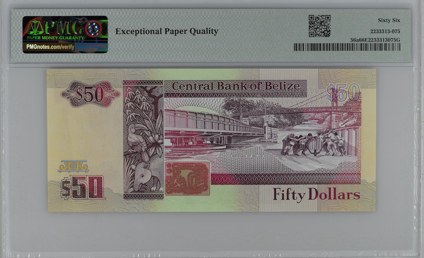 收藏联盟Quantum Auction 第320期拍卖  伯利兹1990年50元首发AA冠 PMG66 号码无47  初版大长条