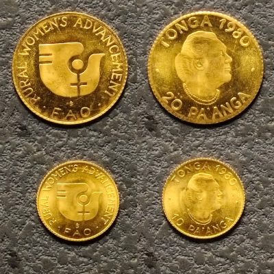 0起1加-纯粹捡漏拍-285套币银币场 - 【金币】汤加1980年10-20潘加FAO国际妇女年精制纪念金币2枚全套