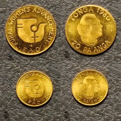 0起1加-纯粹捡漏拍-285套币银币场 - 【金币】汤加1980年10-20潘加FAO国际妇女年精制纪念金币2枚全套