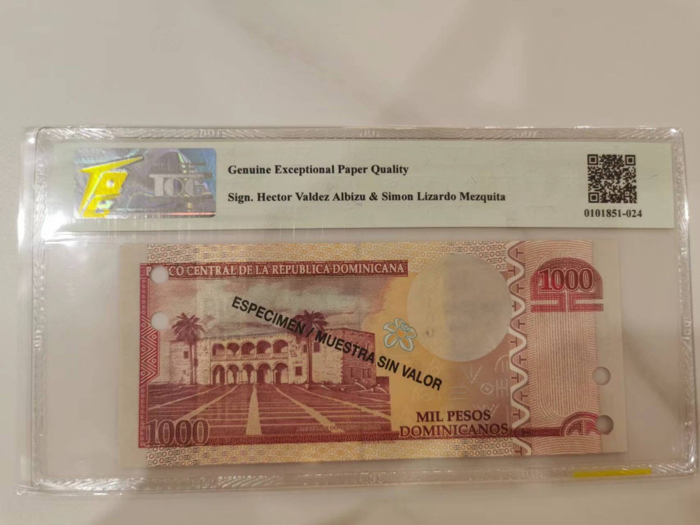 258.【鲸贝乐淘★两拍包邮】弟子规·第“物虽小，勿私藏。苟私藏，亲心伤。”号拍卖 【多米尼加共和国🇩🇴★全零票样编号0302】2013年1000比索，TQG67G