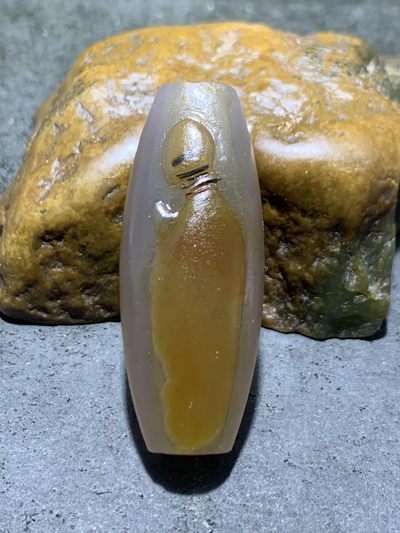 精美亚光高玉化巴西玛瑙手工俏色巧雕一心向佛桶珠一个！ - 精美亚光高玉化巴西玛瑙手工俏色巧雕一心向佛桶珠一个！