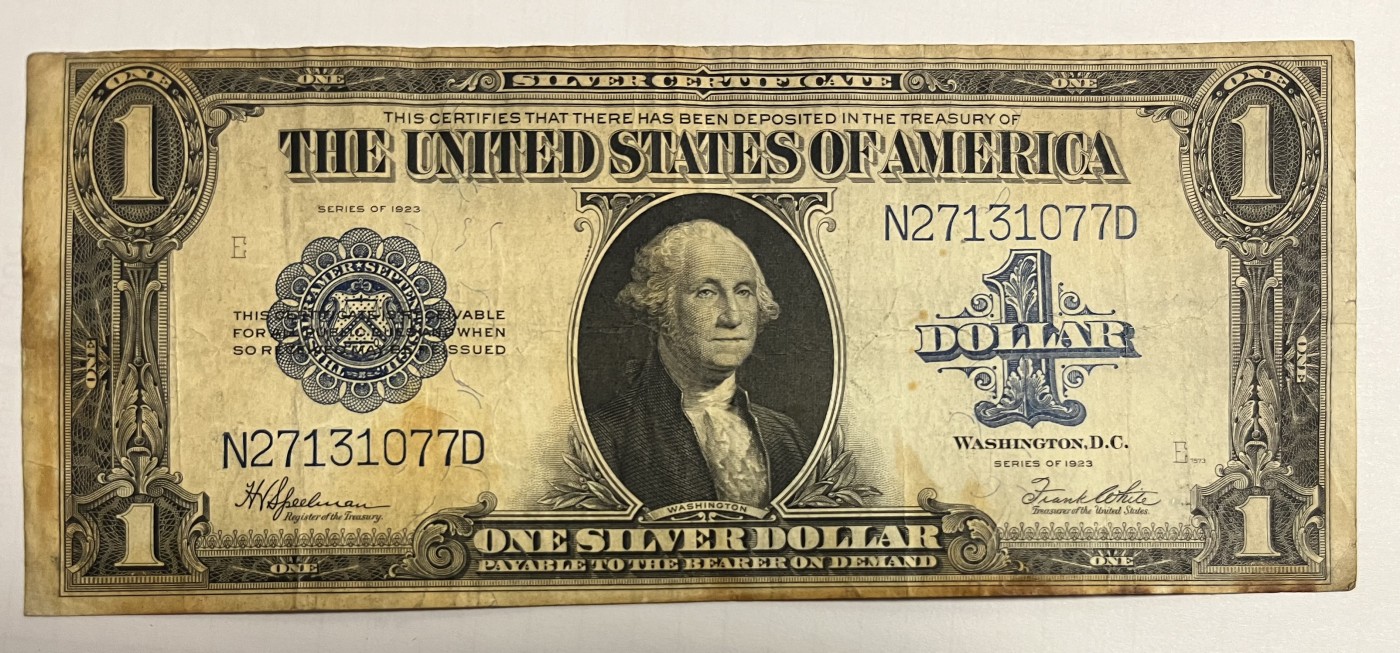 Chase Auction 第22期 - - 外钞、民国钞和人民币混合场！ 1923版 1美元 银币券 Silver Certificate 大票幅 一个世纪前的回忆 