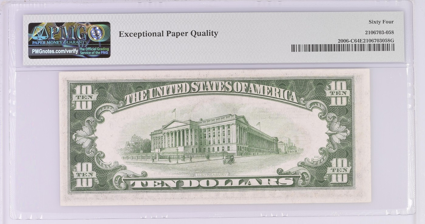 收藏联盟Quantum Auction 第320期拍卖  美国联邦储备1934年10元 PMG64e
