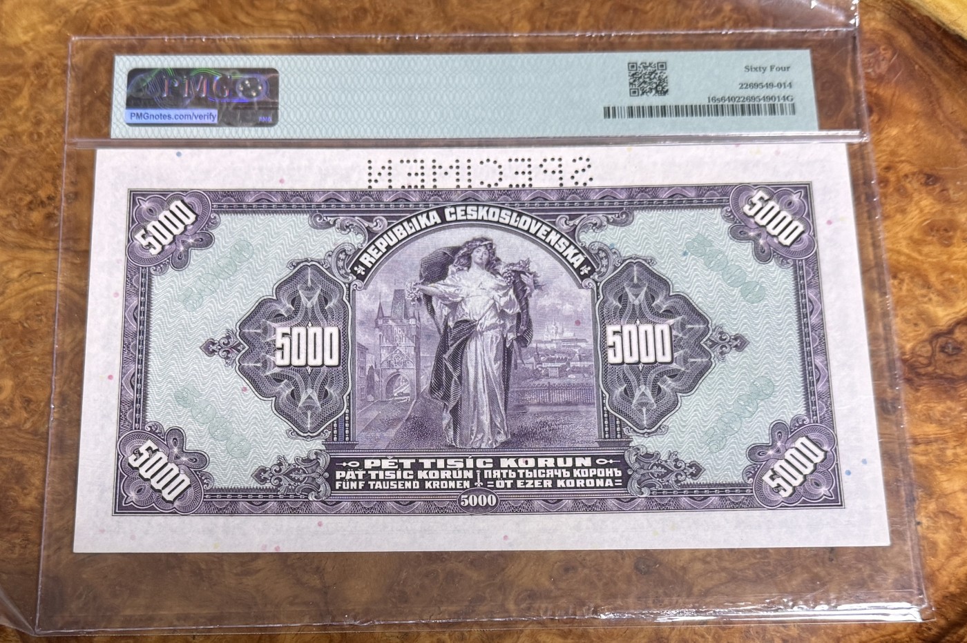 Chase Auction 第22期 - - 外钞、民国钞和人民币混合场！ 1943年捷克斯洛伐克5000克朗，样钞，PMG64！