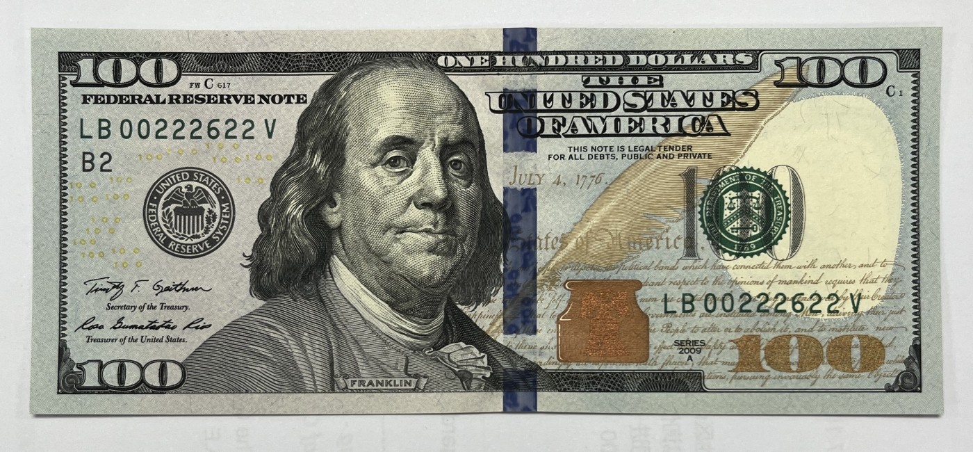 Chase Auction 第22期 - - 外钞、民国钞和人民币混合场！ 2009A版 100美元 纯偶数号码 数三号码026 德克萨斯州Fort Worth第二印钞厂印刷