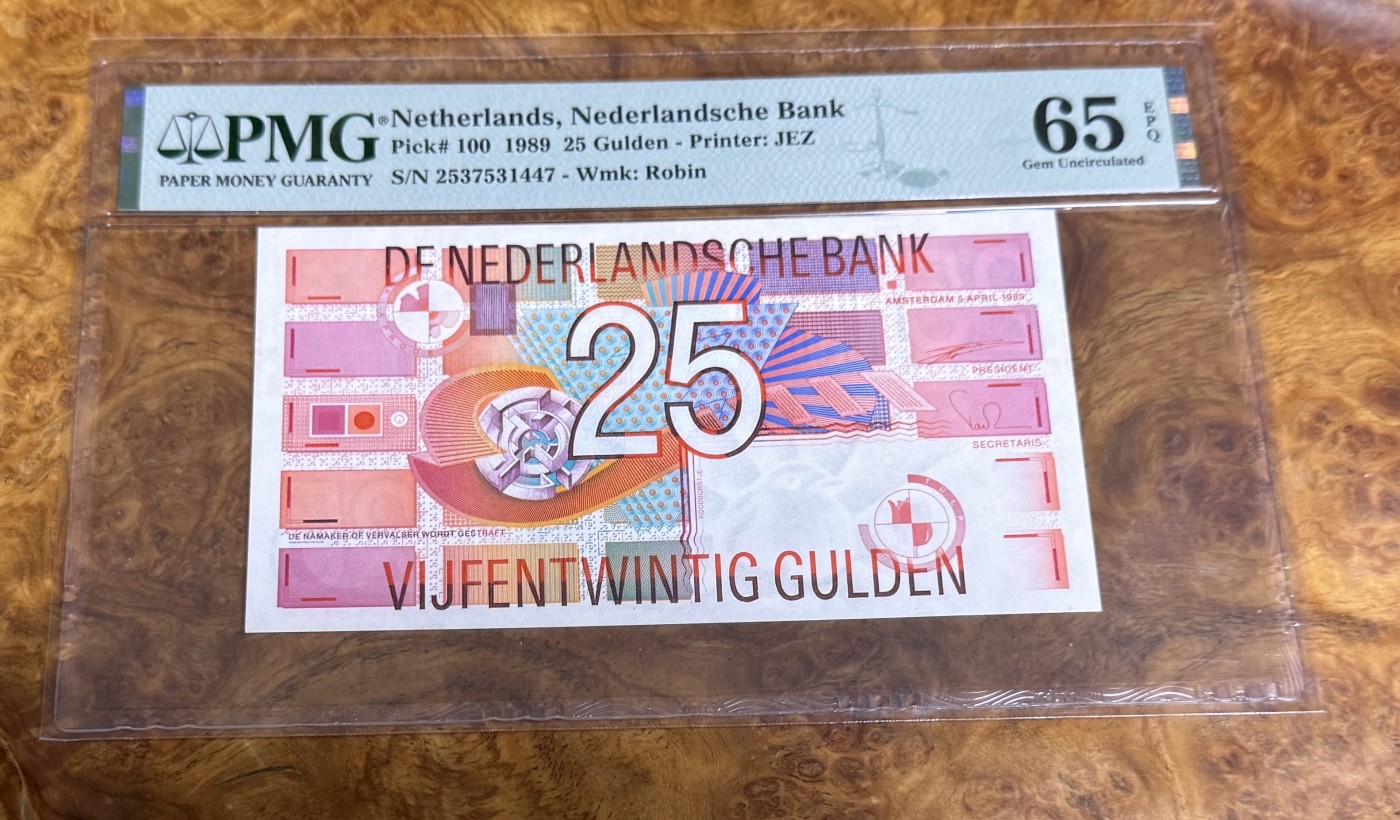 Chase Auction 第22期 - - 外钞、民国钞和人民币混合场！ 1989年荷兰25镑，PMG65！
