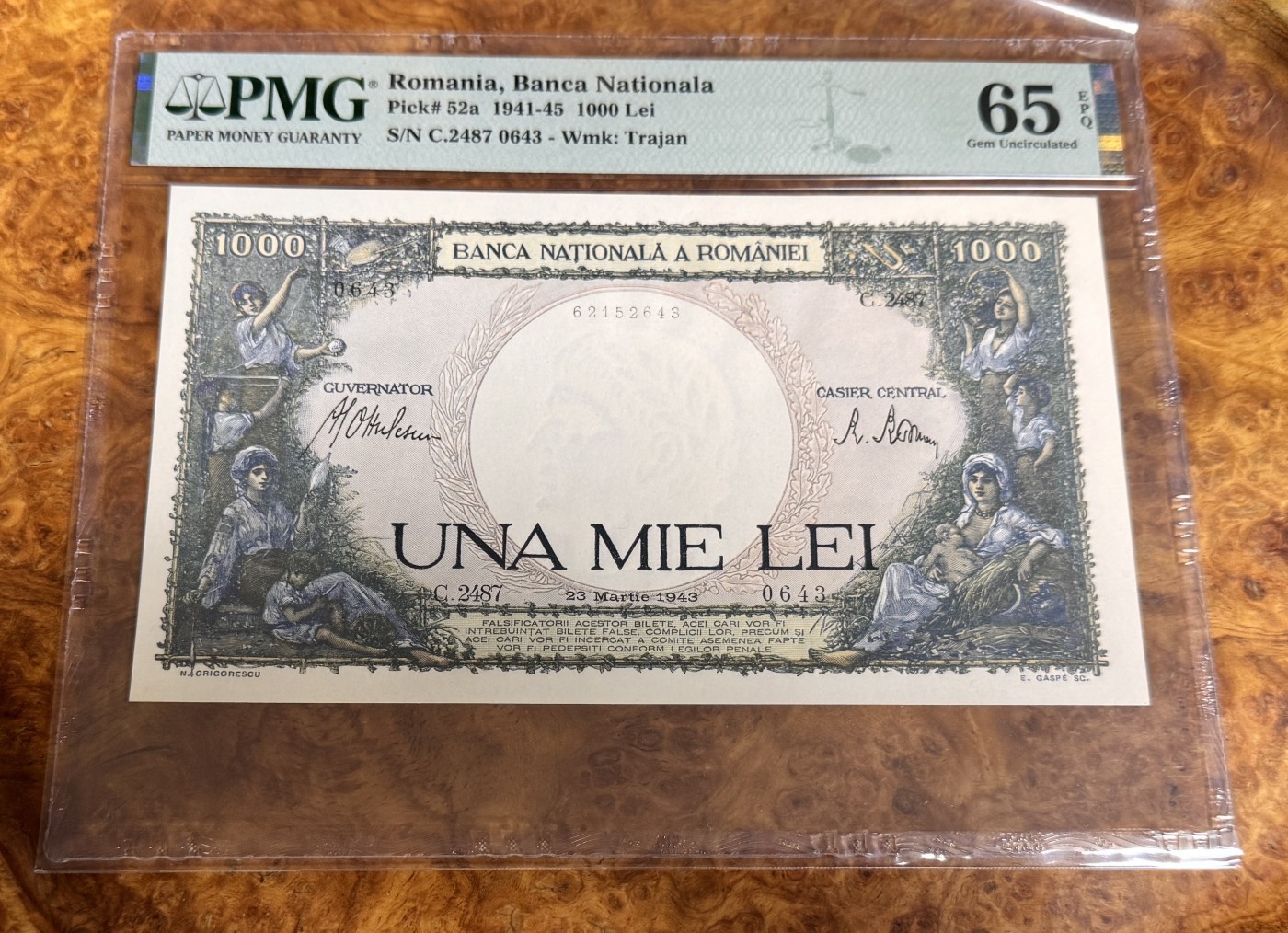 Chase Auction 第22期 - - 外钞、民国钞和人民币混合场！ 1941年罗马尼亚1000元，PMG65！