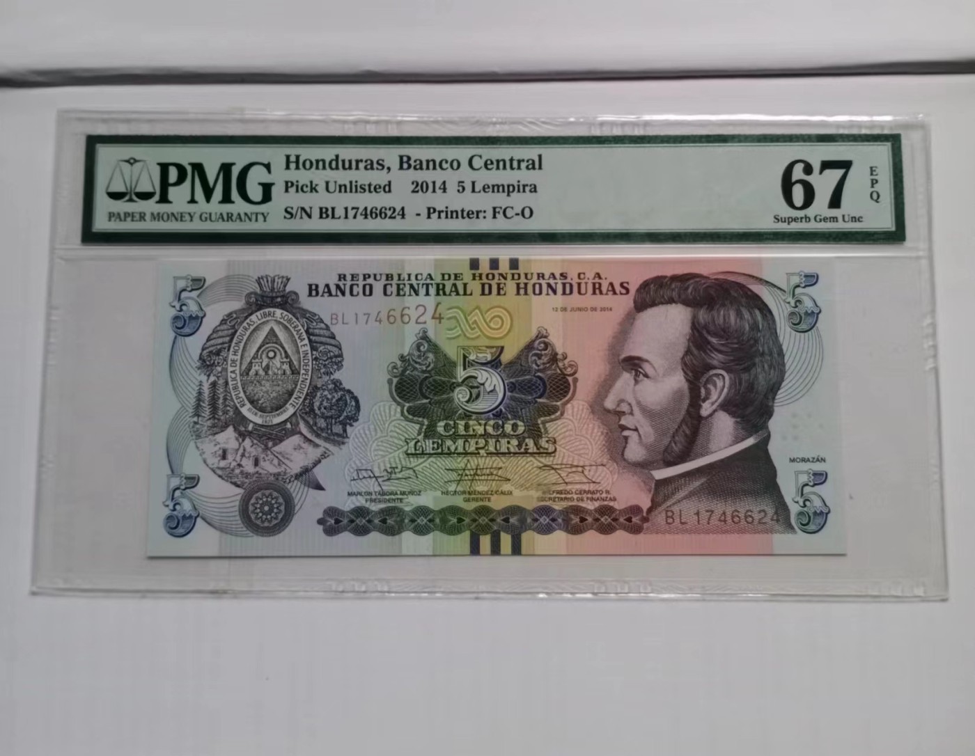 收藏联盟Quantum Auction 第320期拍卖  洪都拉斯2014年5伦皮拉 PMG67 