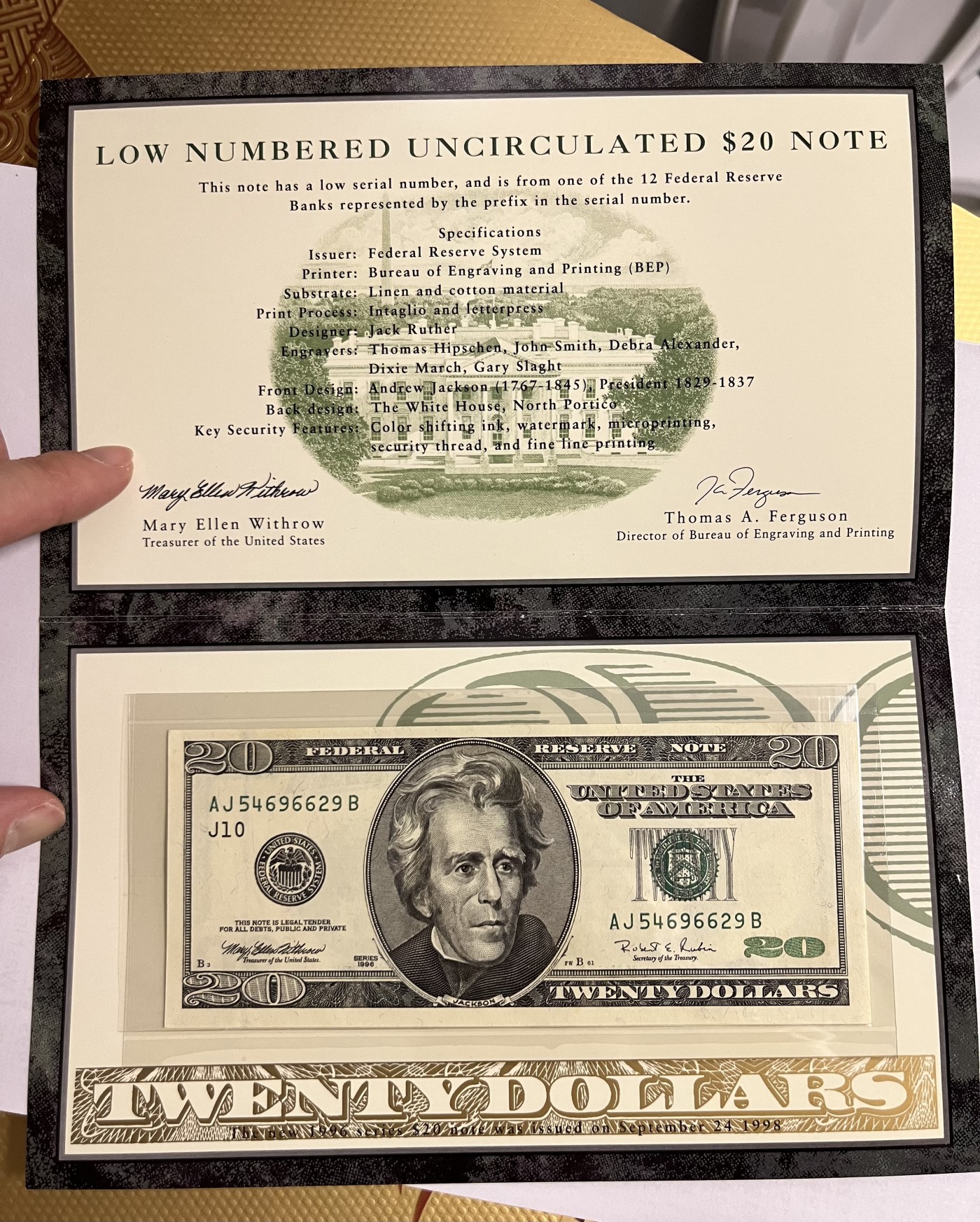 Chase Auction 第22期 - - 外钞、民国钞和人民币混合场！ 1996版 20美元 大头版首发年份 含纪念册 