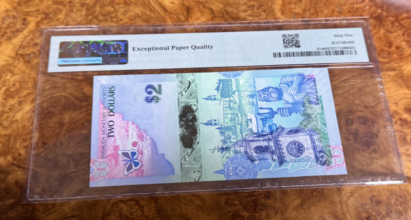 Chase Auction 第22期 - - 外钞、民国钞和人民币混合场！ 2009年百慕大2元，PMG65，首发洋葱冠，世界最佳纸币