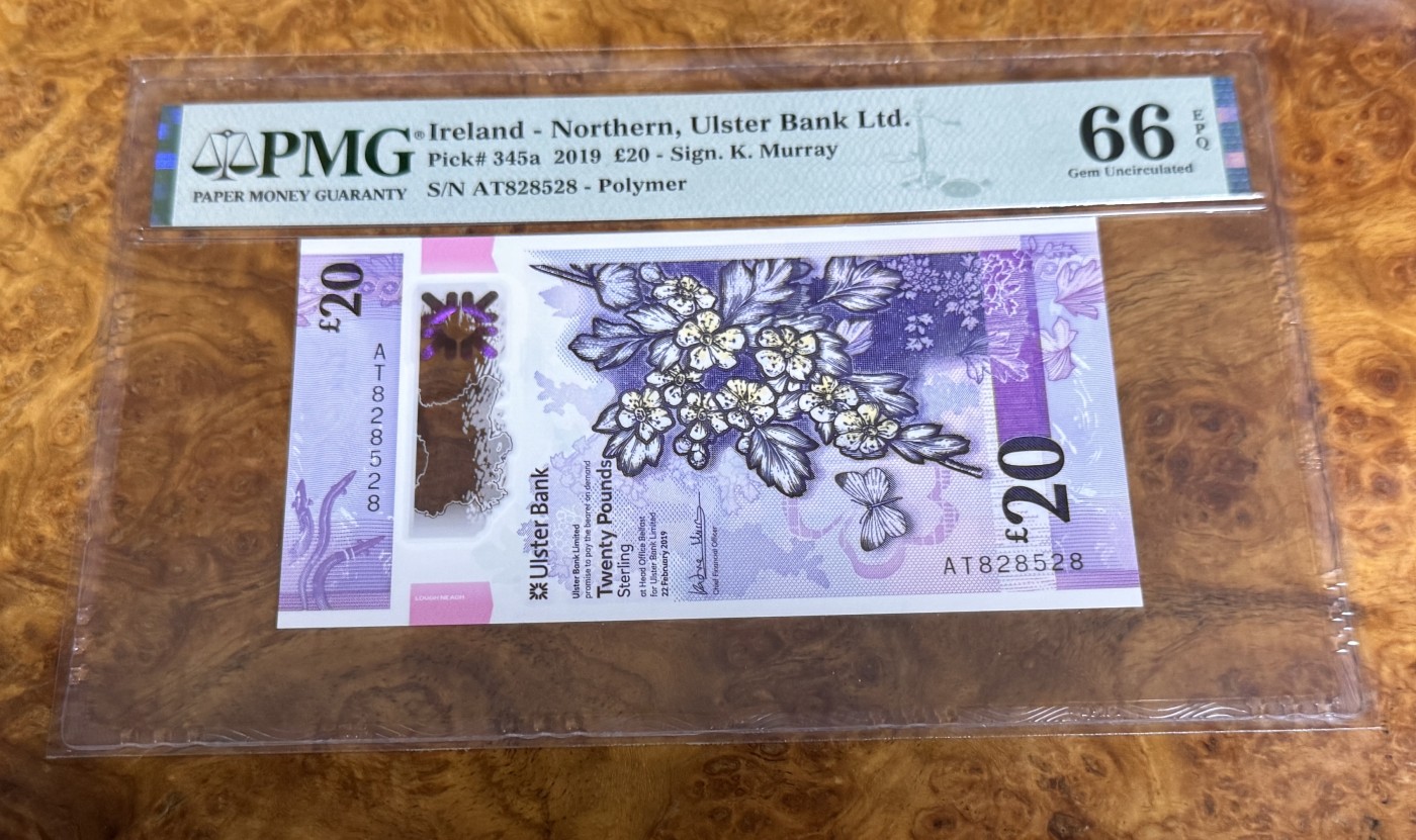 Chase Auction 第22期 - - 外钞、民国钞和人民币混合场！ 2019年爱尔兰20镑，PMG66！