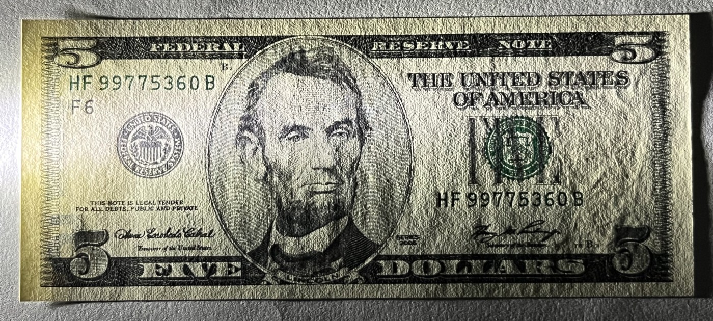Chase Auction 第22期 - - 外钞、民国钞和人民币混合场！ 2006版 5美元 大头版 德克萨斯州Fort Worth第二印钞厂印刷