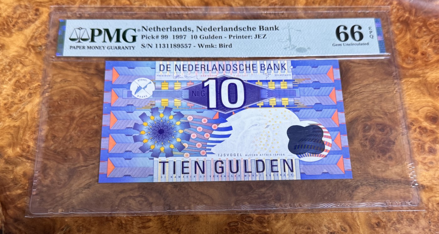 Chase Auction 第22期 - - 外钞、民国钞和人民币混合场！ 1997年荷兰10盾，PMG66！