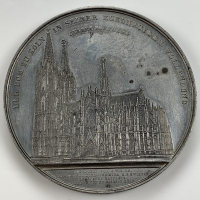 掌中浮雕-藏着的欧洲第010场 - 1851年德国科隆大教堂，直径59毫米，雕刻家J.Wiener最著名的欧洲大教堂，材质为白色金属，重69g