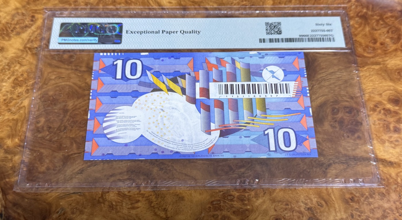 Chase Auction 第22期 - - 外钞、民国钞和人民币混合场！ 1997年荷兰10盾，PMG66！