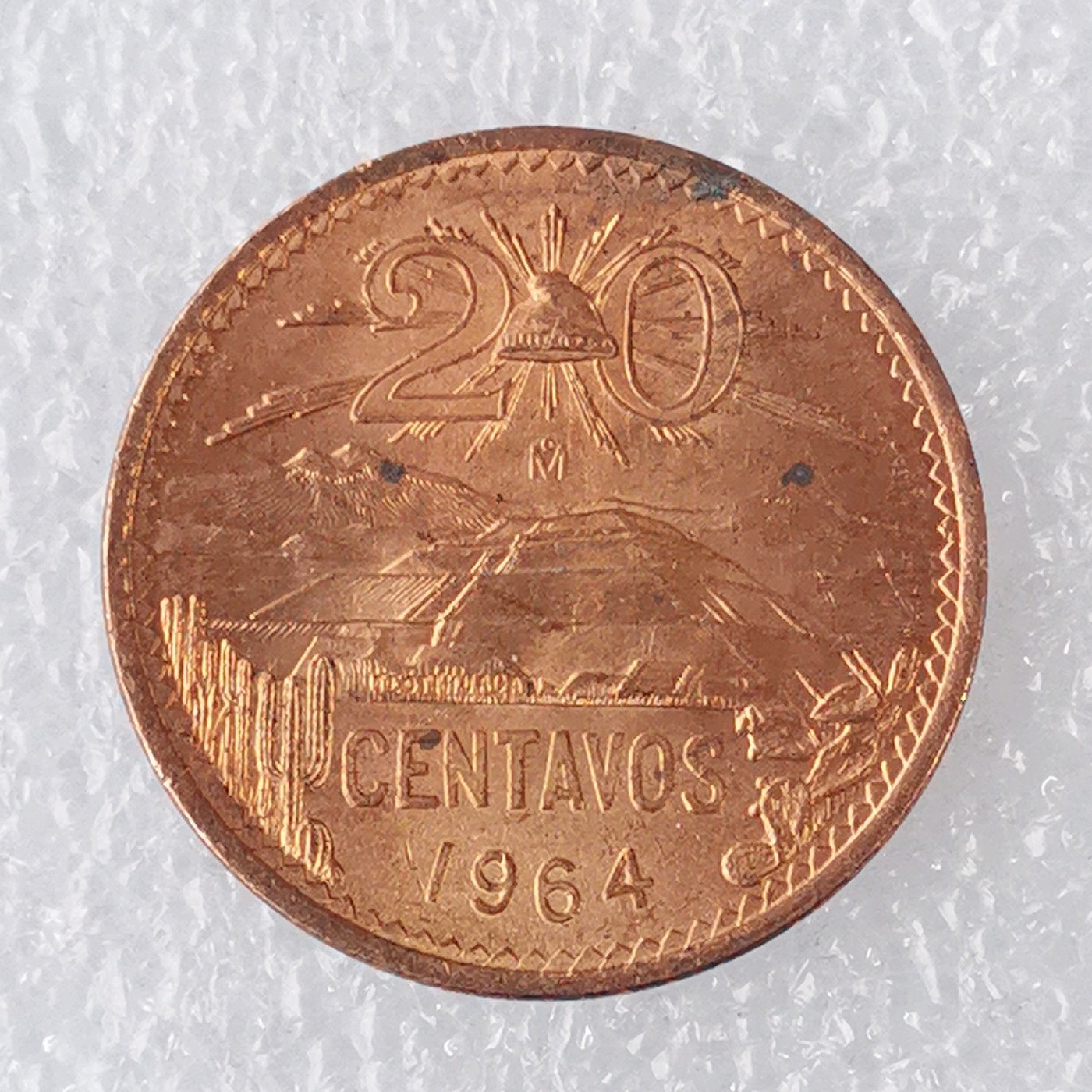 海外回流1元起拍小铺 各国钱币散币场 第7期 1964年墨西哥早期玛雅金字塔20分大铜币 原光品