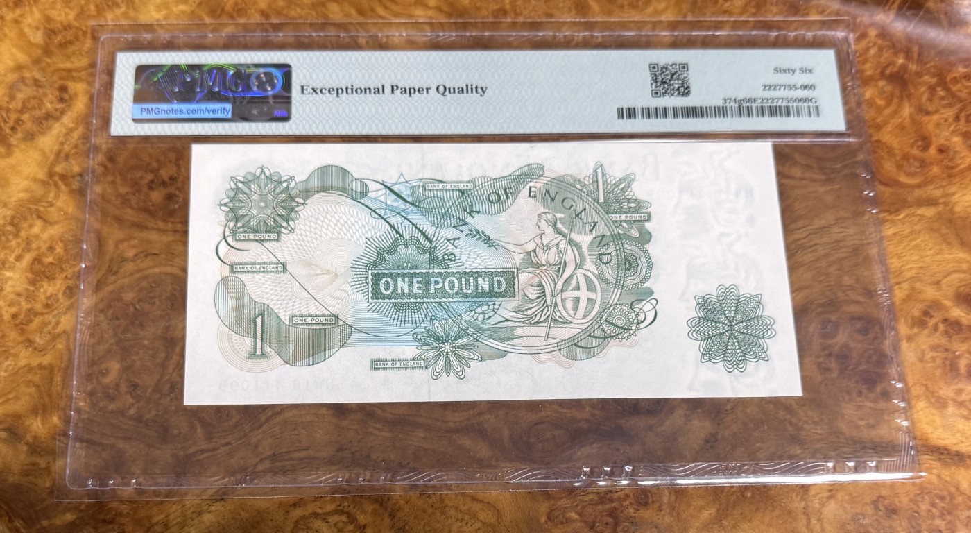 Chase Auction 第22期 - - 外钞、民国钞和人民币混合场！ 1970年英国C序列1镑，PMG66！
