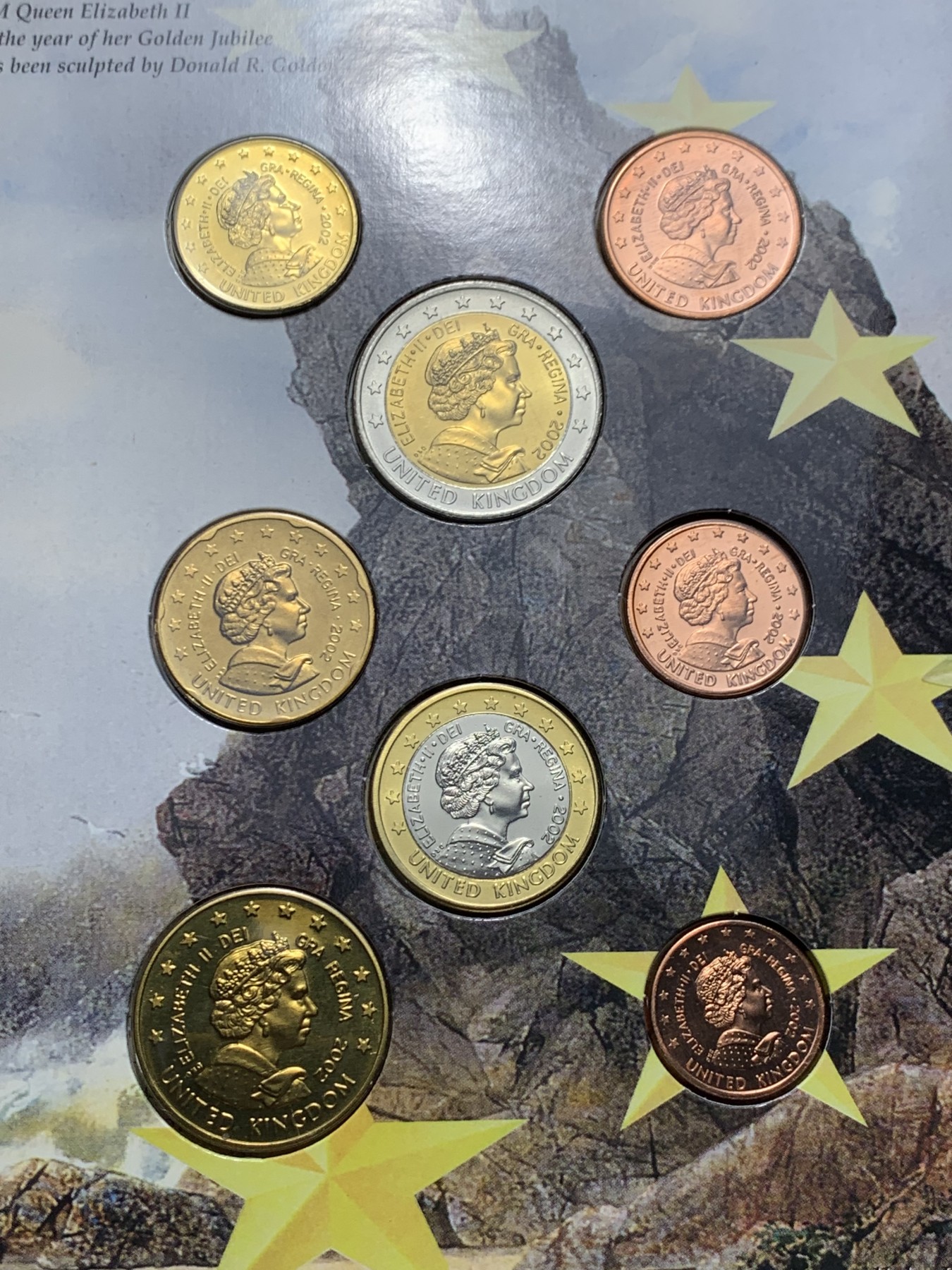 《竞宝斋》第238场-周日，周一，周二，周三 疯狂4连拍 (全场包邮) 原封装英国 2002年 欧元试铸 ESSAI样币 8枚套卡装 少见