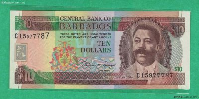 巴巴多斯1995年10元 P-48 中段豹子号 签名如图 美洲纸币 实物图 UNC - 巴巴多斯1995年10元 P-48 中段豹子号 签名如图 美洲纸币 实物图 UNC