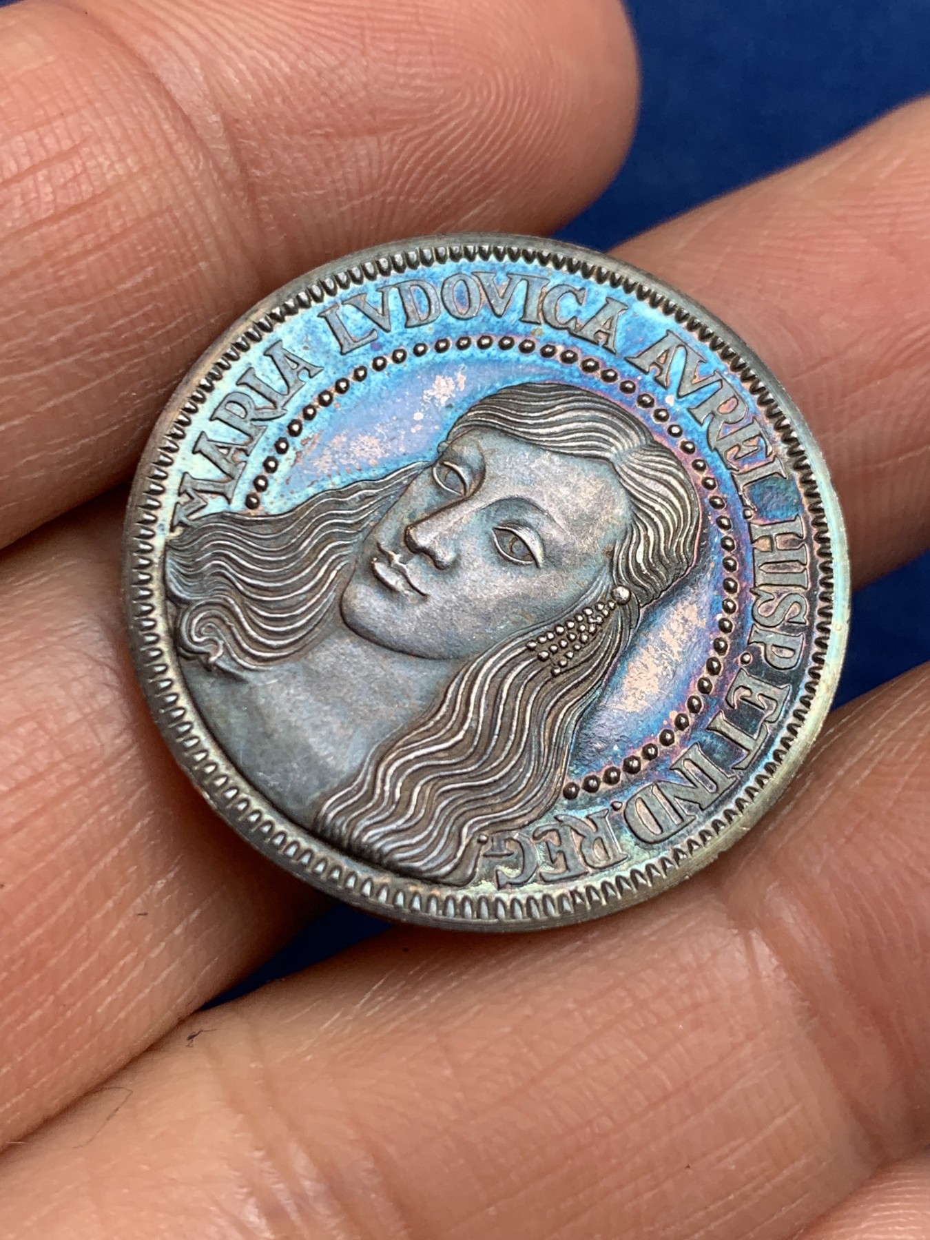 《竞宝斋》第238场-周日，周一，周二，周三 疯狂4连拍 (全场包邮) 西班牙玛丽亚路易撒公主 925银章 7.1克 27.1mm