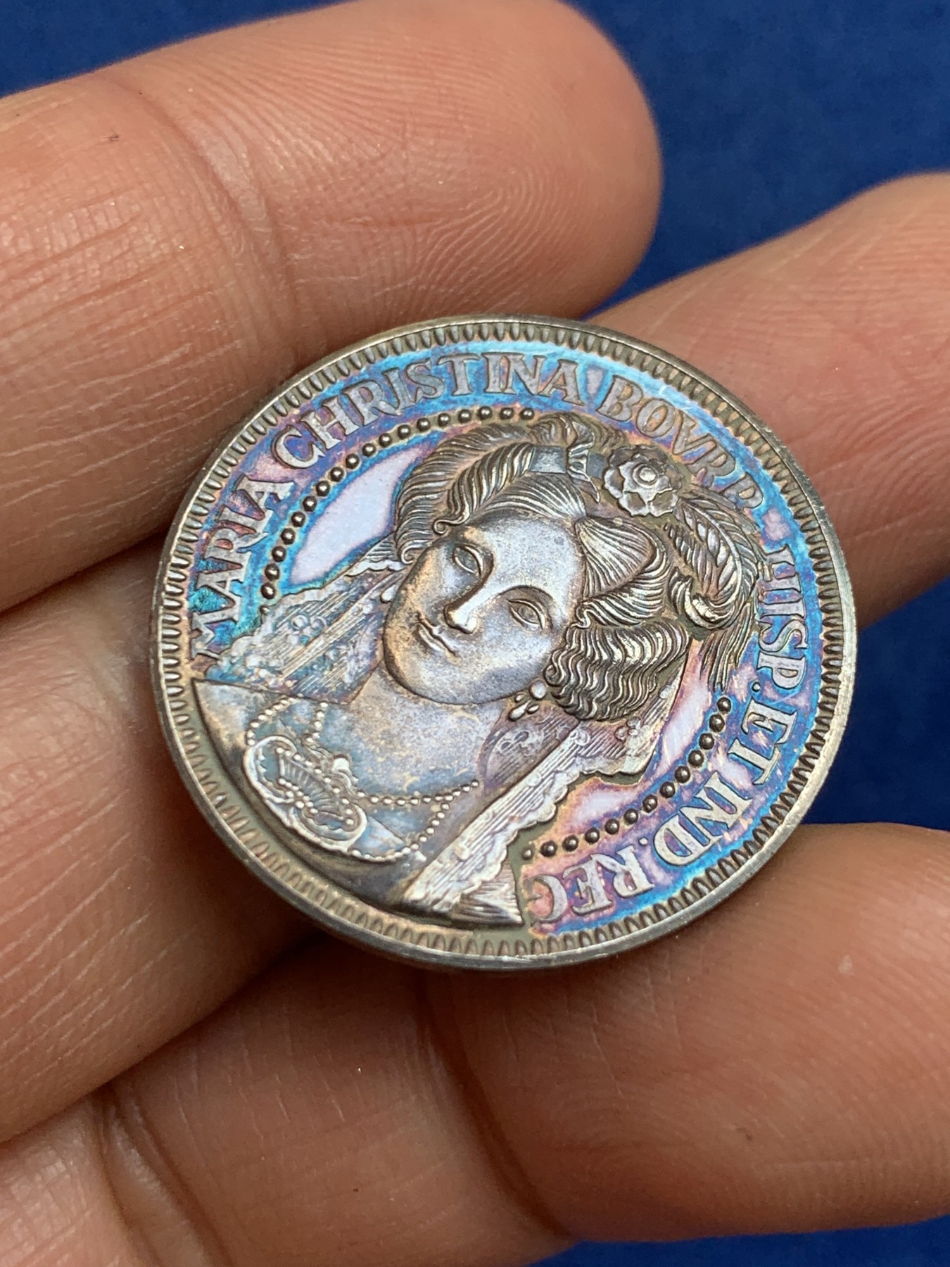 《竞宝斋》第238场-周日，周一，周二，周三 疯狂4连拍 (全场包邮) 西班牙玛丽亚·克里斯蒂娜 925银章 7.14克 27mm