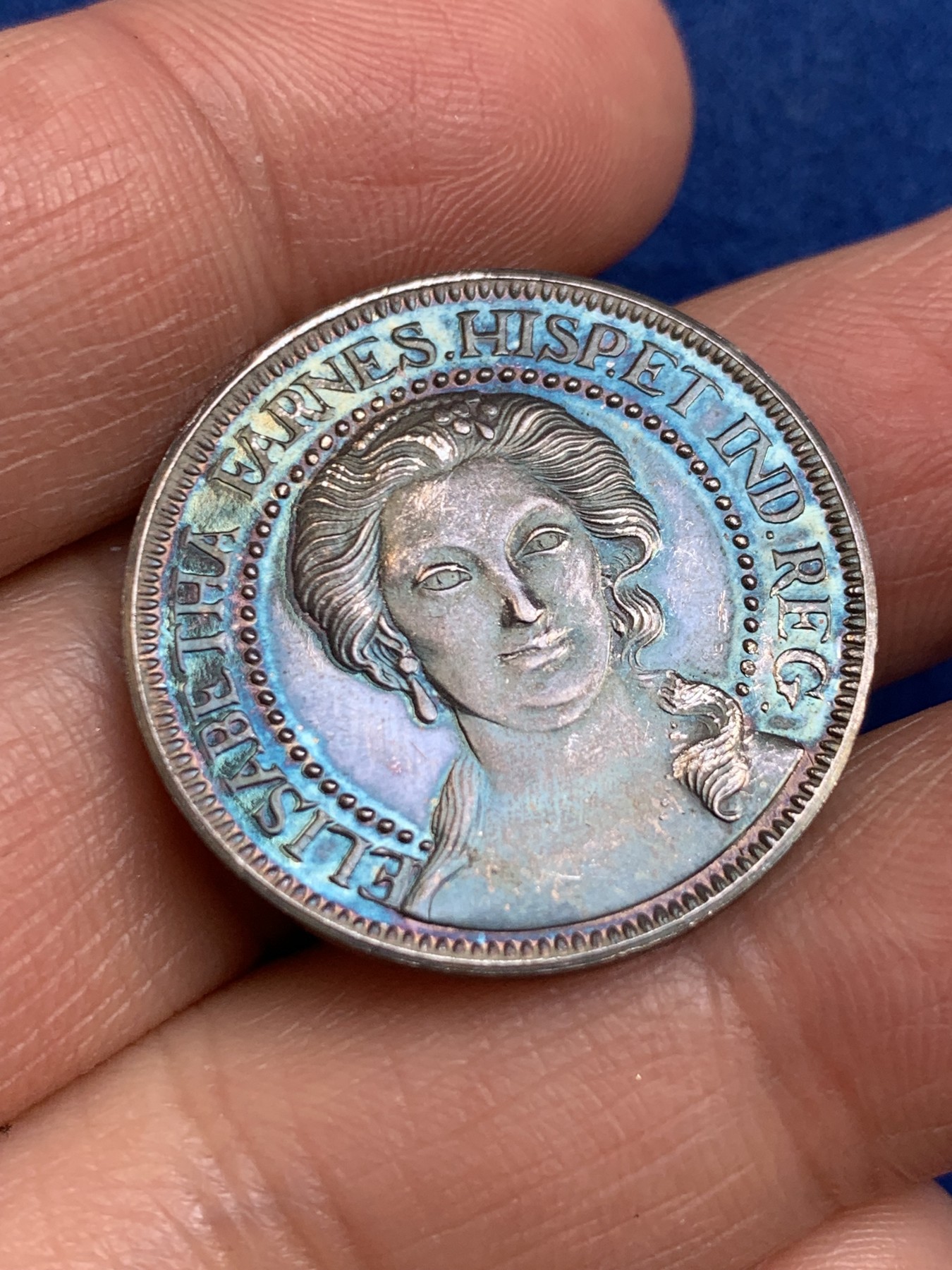 《竞宝斋》第238场-周日，周一，周二，周三 疯狂4连拍 (全场包邮) 西班牙伊丽莎白 法尔内斯 925银章 7.16克 27.1mm