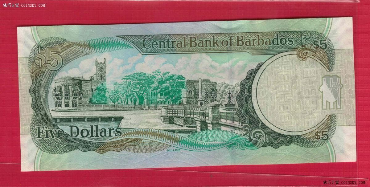 巴巴多斯2007年5元 美洲纸币 实物图 UNC