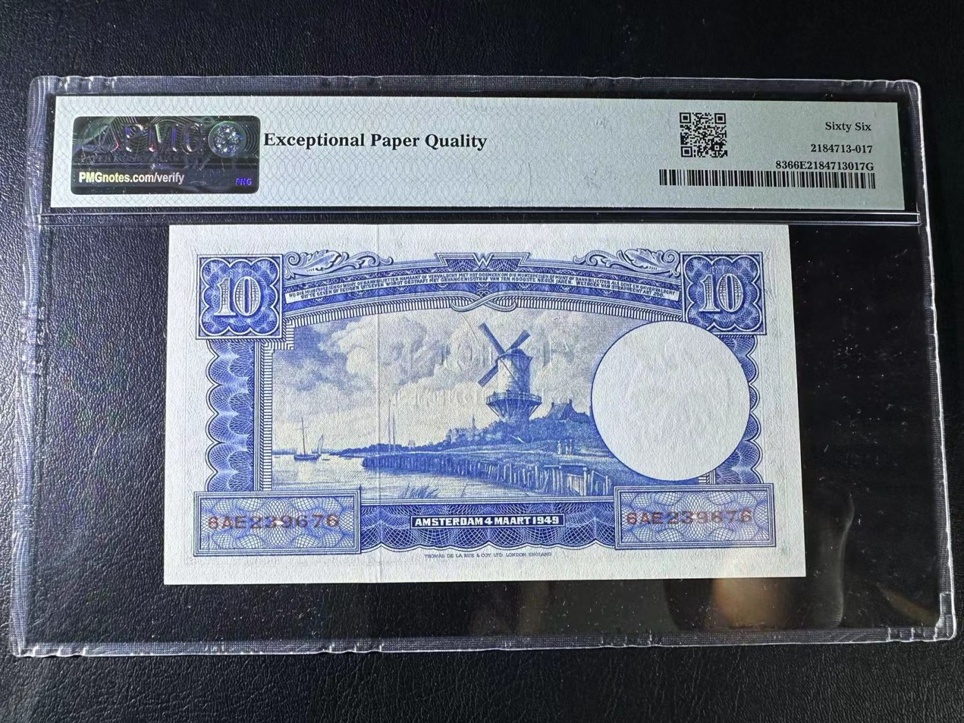 【Blue Auction】✨世界纸币精拍第425期【精】   【仅1张更高分】荷兰 1949年10盾 PMG66EPQ 正面国王威廉一世 背面名画 风车 精美 PMG66EPQ
