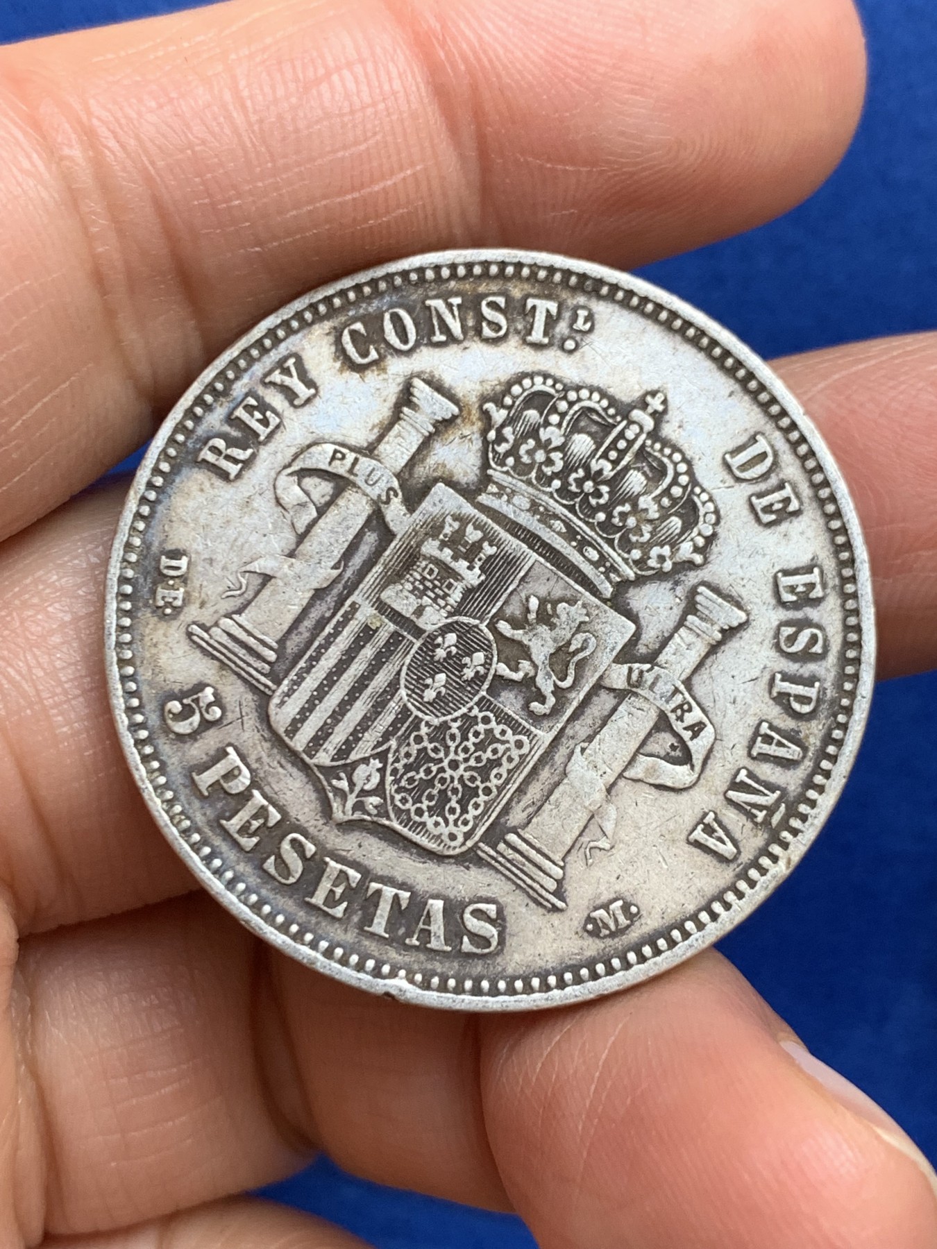 《竞宝斋》第238场-周日，周一，周二，周三 疯狂4连拍 (全场包邮) 西班牙 1877年 阿方索十二世 5比塞塔 双柱大银币