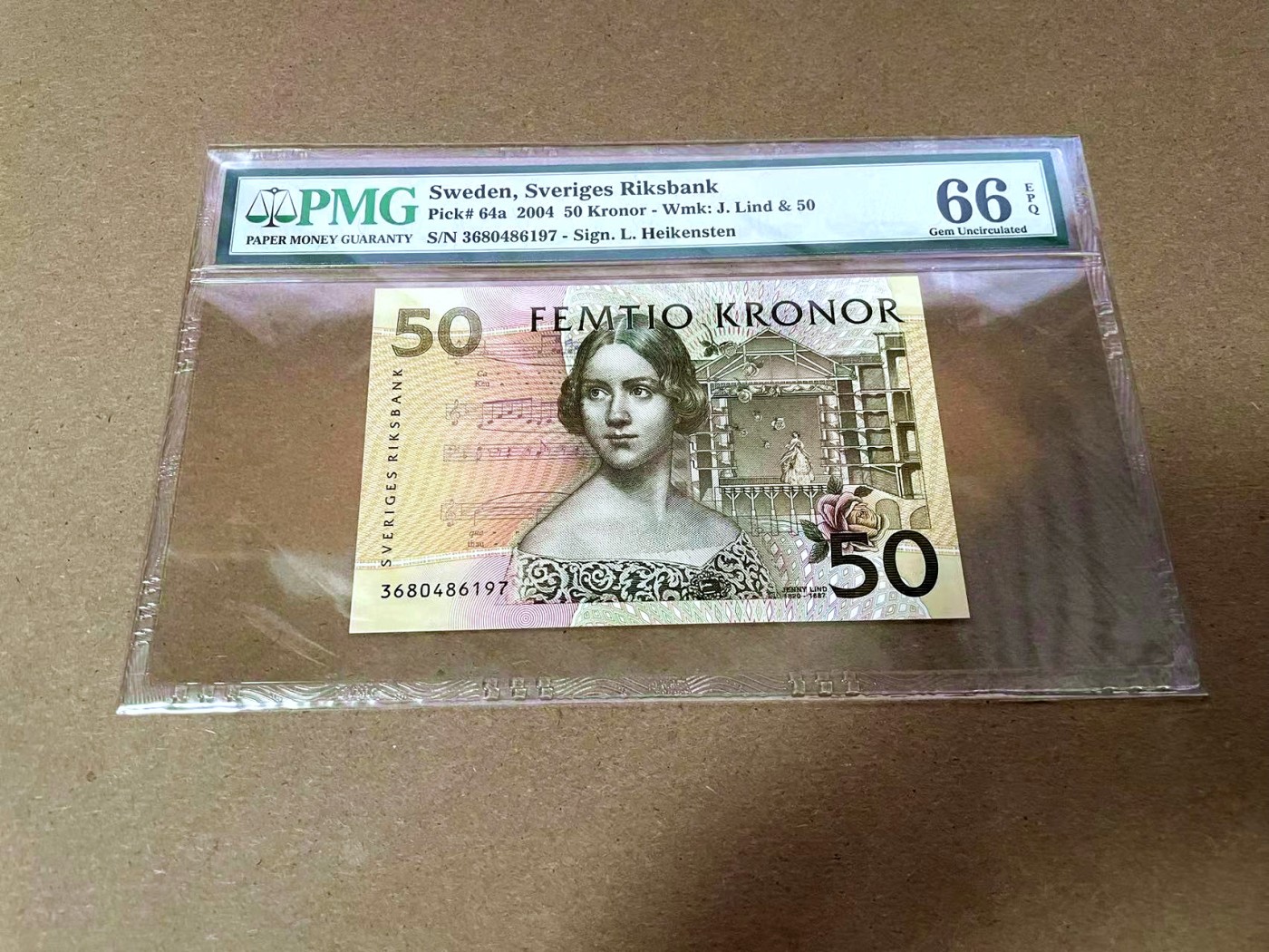 【Blue Auction】✨世界纸币精拍第425期【精】 【a版】瑞典 2004年50克朗 夜莺 PMG66EPQ 
