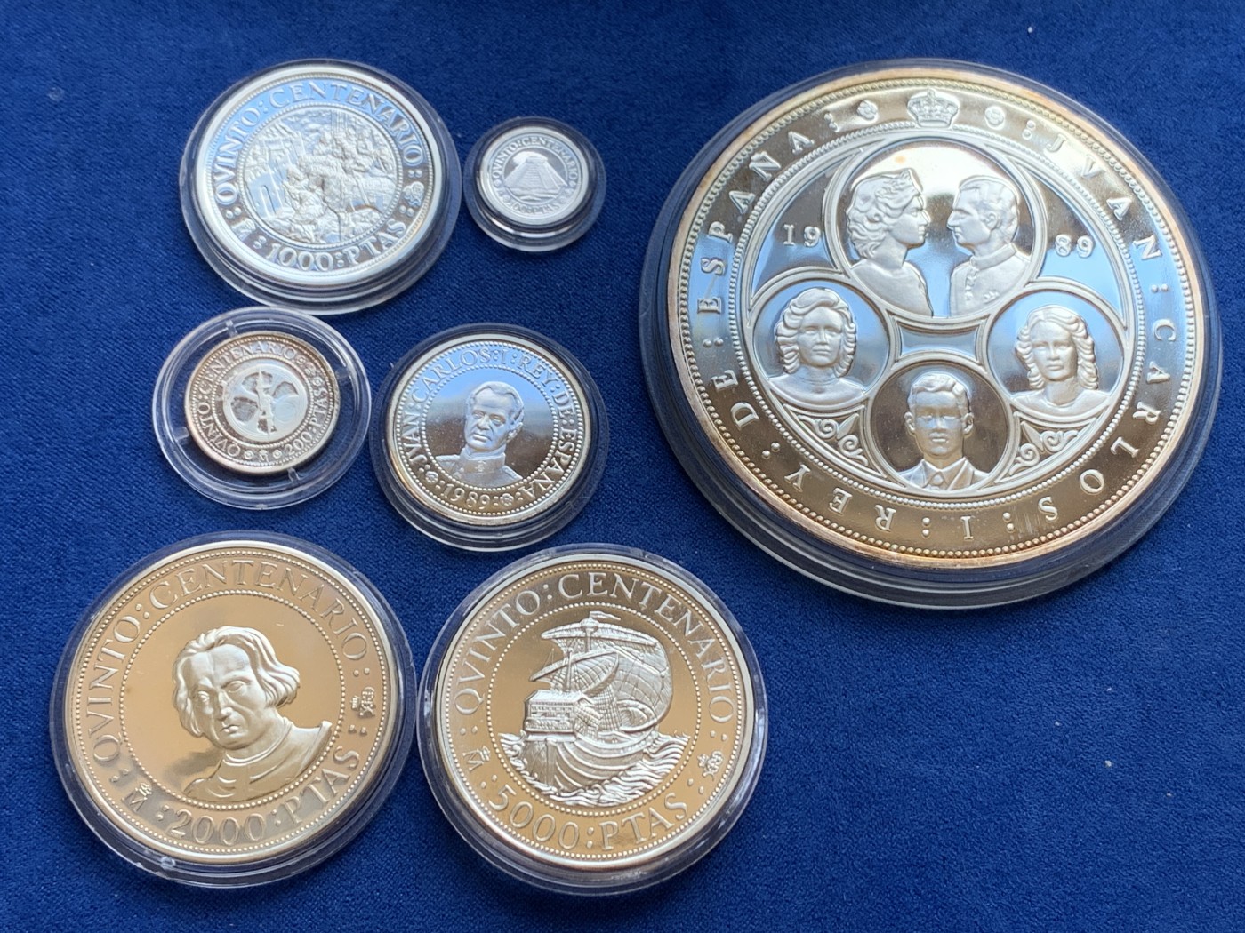 《竞宝斋》第238场-周日，周一，周二，周三 疯狂4连拍 (全场包邮) 西班牙 7枚 大全套 含一枚帆船加厚获奖币50+54+168=272克925银