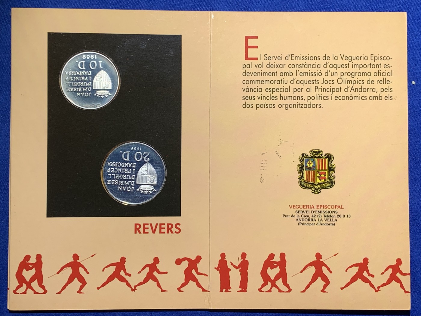 《竞宝斋》第238场-周日，周一，周二，周三 疯狂4连拍 (全场包邮) 安道尔1992年 巴塞罗那奥运 20第纳尔一对 ，单枚16克925银