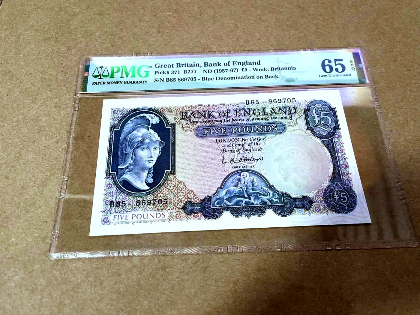 【Blue Auction】✨世界纸币精拍第425期【精】 英国 B序列 1957-67年5镑 PMG65EPQ 
