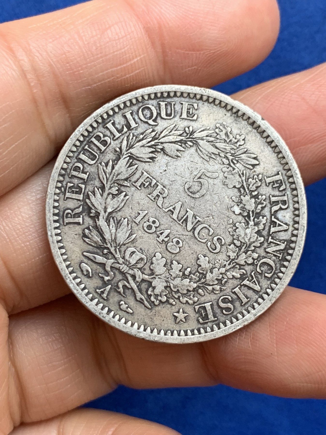 《竞宝斋》第238场-周日，周一，周二，周三 疯狂4连拍 (全场包邮) 法国1848年第二共和大力神5法郎银币 只发行了两年