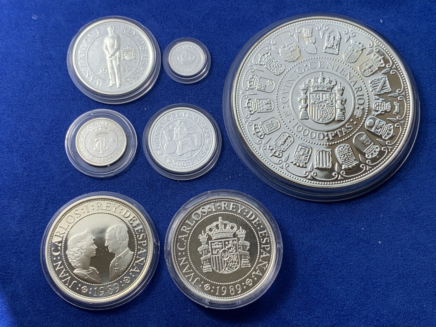 《竞宝斋》第238场-周日，周一，周二，周三 疯狂4连拍 (全场包邮) 西班牙 7枚 大全套 含一枚帆船加厚获奖币50+54+168=272克925银