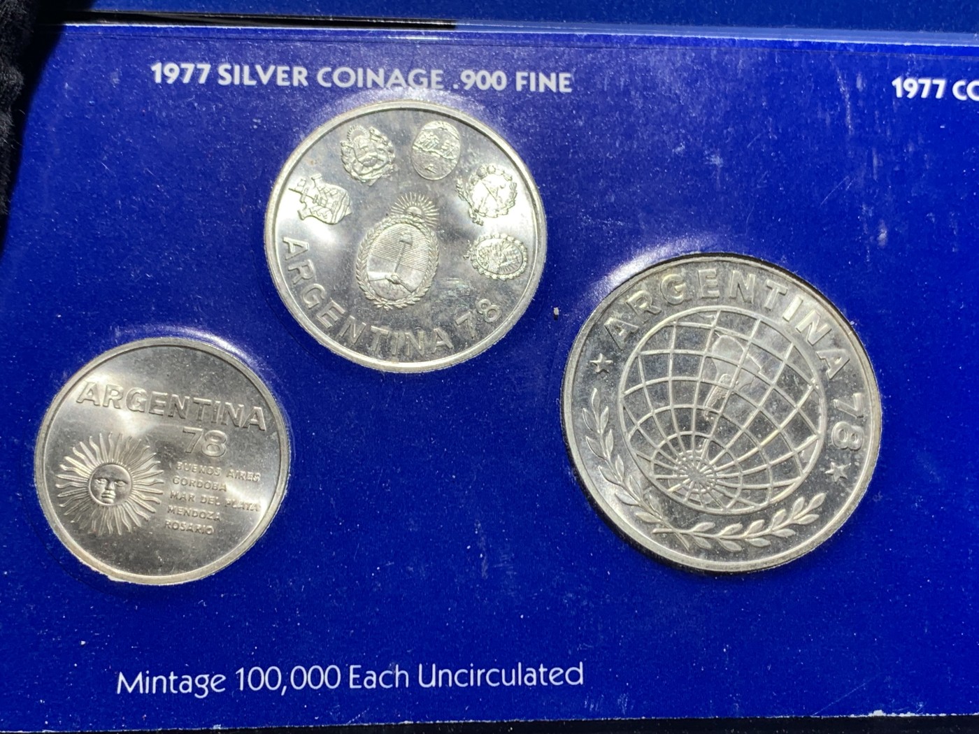 《竞宝斋》第238场-周日，周一，周二，周三 疯狂4连拍 (全场包邮) 阿根廷 1977 世界足球锦标赛 6枚套 含3枚银币 银币总重50克900银