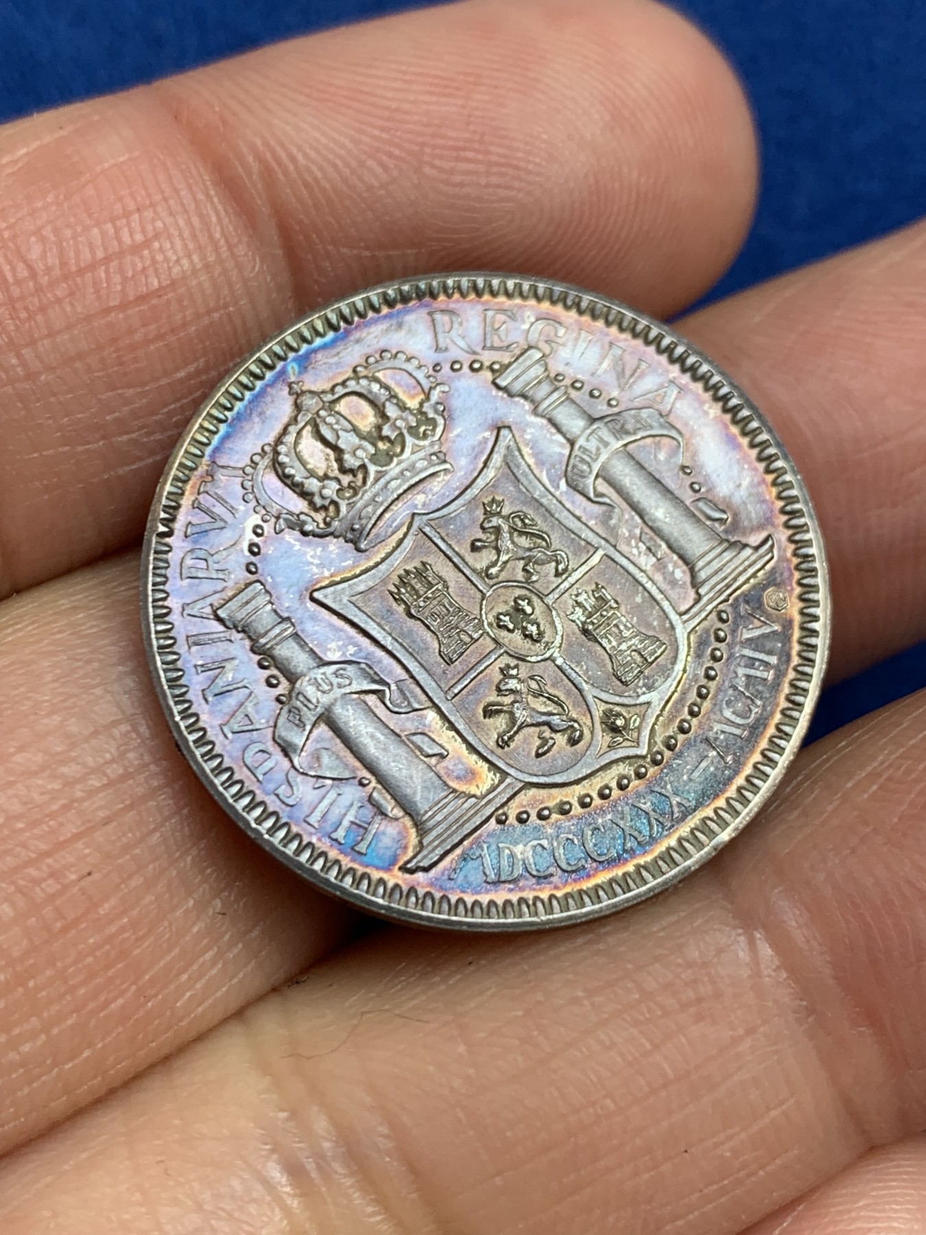 《竞宝斋》第238场-周日，周一，周二，周三 疯狂4连拍 (全场包邮) 西班牙猪妹妹伊萨贝拉二世 925银章 7.23克 27mm