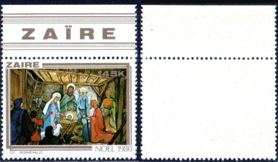 洪涛臻品批发群 精选邮票限时拍卖第五百九十八期  - 扎伊尔1980基督的诞生 最高值145K筋票 带国名宽边 2017斯科特目录价$1.75美元