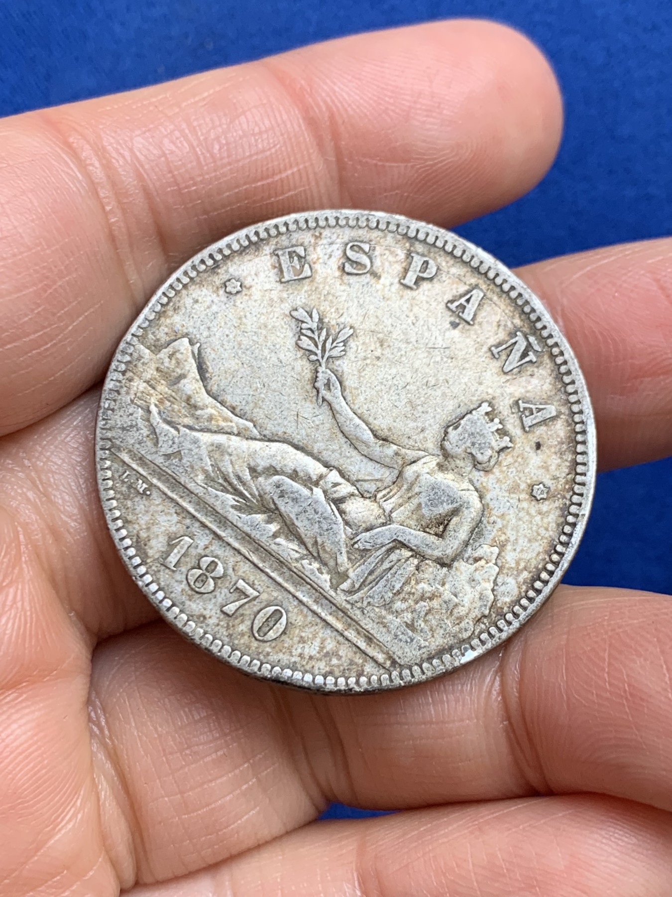 《竞宝斋》第238场-周日，周一，周二，周三 疯狂4连拍 (全场包邮) 西班牙 1870年 拿花 5比塞塔 大银币