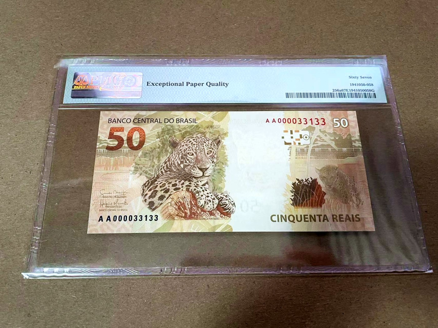【Blue Auction】✨世界纸币精拍第425期【精】 【AA冠33133小号】巴西 2010年50瑞斯 PMG67EPQ 