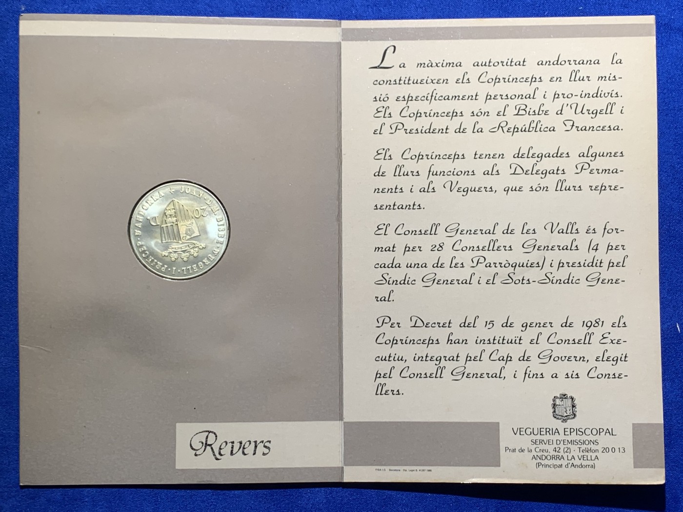 《竞宝斋》第238场-周日，周一，周二，周三 疯狂4连拍 (全场包邮) 1988 安道尔 20第纳尔 册装 银币  20克 900银