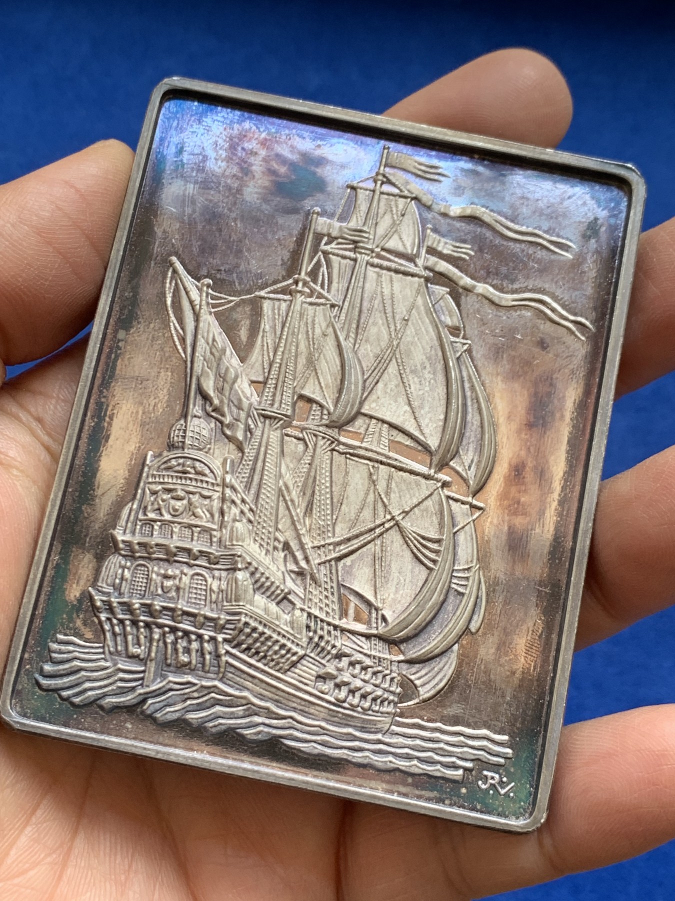 《竞宝斋》第238场-周日，周一，周二，周三 疯狂4连拍 (全场包邮) 瑞典大帆船 1979年 方形银章 175.17克 65.3*85.2mm