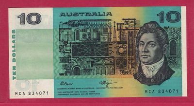 澳大利亚1974年至1994年版(1990年)10元 P-45f 签名如图 实物图 UNC - 澳大利亚1974年至1994年版(1990年)10元 P-45f 签名如图 实物图 UNC