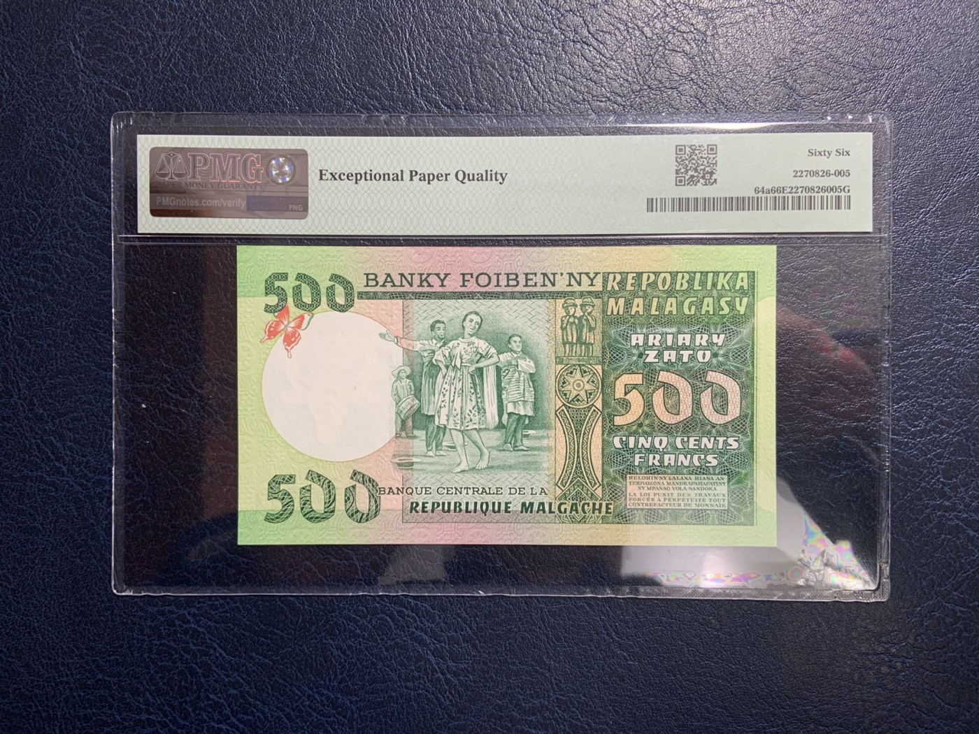 收藏联盟Quantum Auction 第320期拍卖  马达加斯加1974年500法郎=100里亚尔 PMG66 千位号
