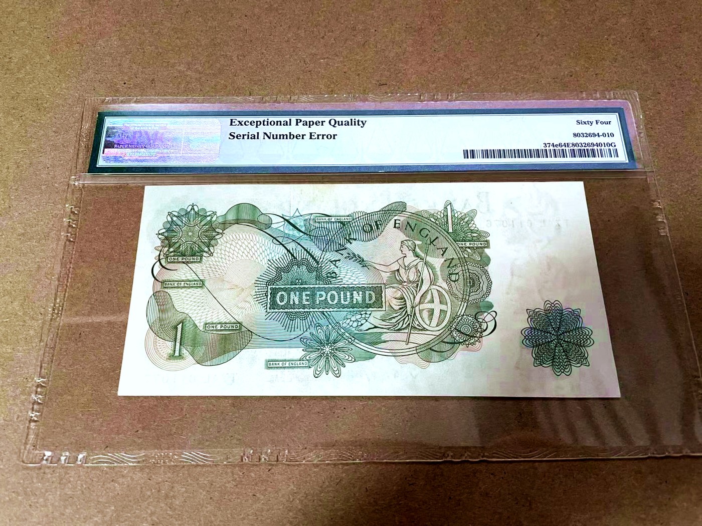 【Blue Auction】✨世界纸币精拍第425期【精】 【错钞 号码印刷错误011076/011077】英国C序列 1966-70年1镑 与之前拍过的版本不同PMG64EPQ 硬通货的错钞有较高的收藏价值