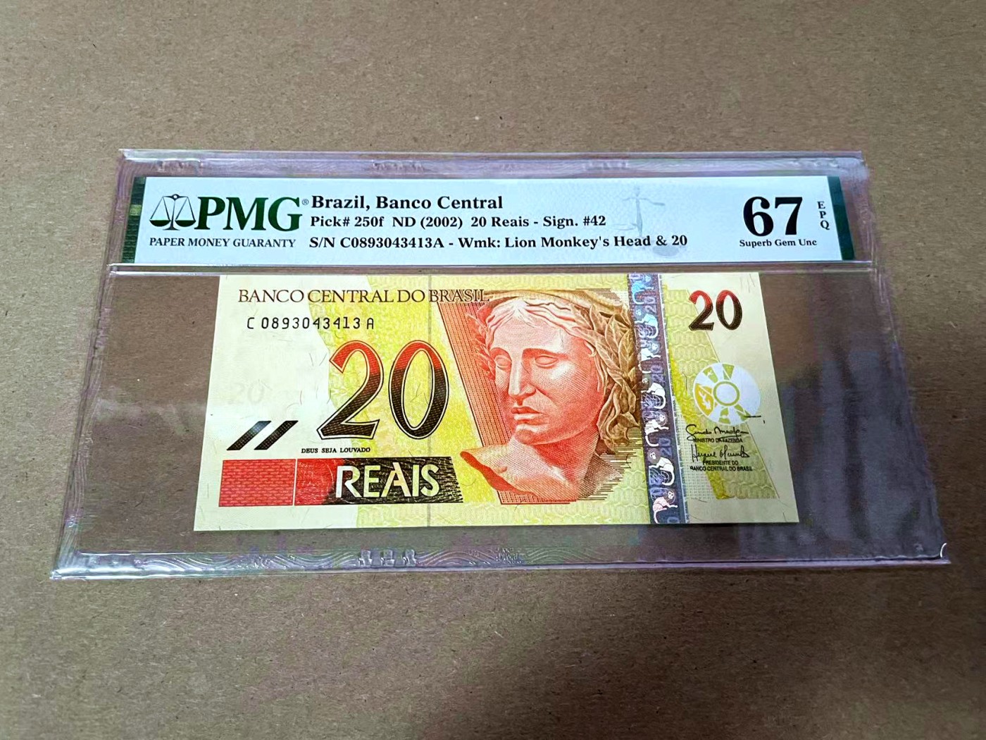 【Blue Auction】✨世界纸币精拍第425期【精】 巴西 2002年20瑞斯 PMG67EPQ 