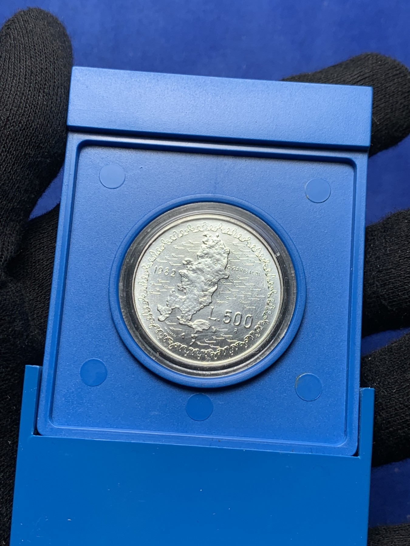 《竞宝斋》第238场-周日，周一，周二，周三 疯狂4连拍 (全场包邮) 盒装 1982年意大利副首相朱塞佩•加里波第逝世100周年纪念 全新500里拉银币