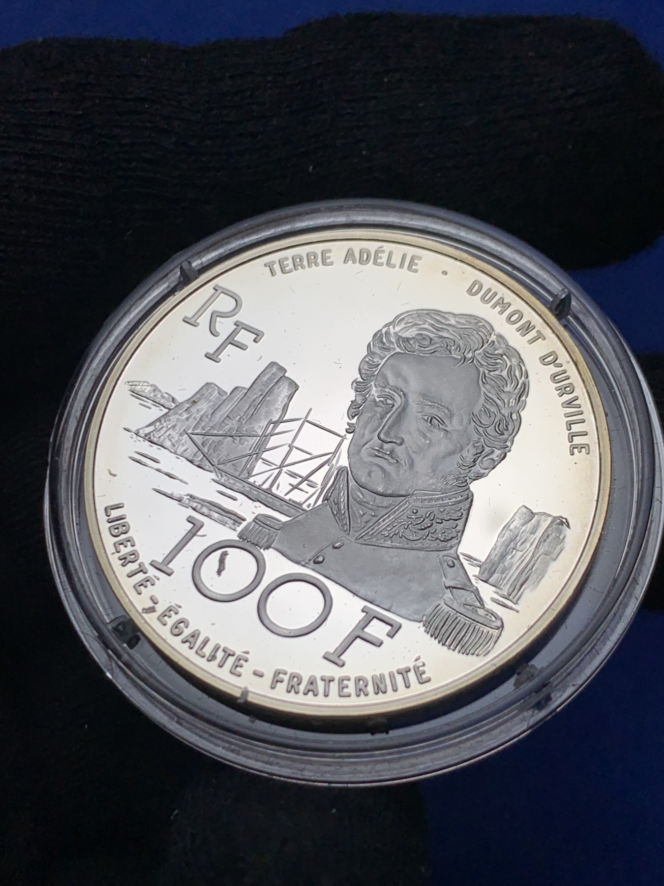 《竞宝斋》第238场-周日，周一，周二，周三 疯狂4连拍 (全场包邮) 法国 1992 朱尔斯·杜蒙·德维尔逝世150周年 银币